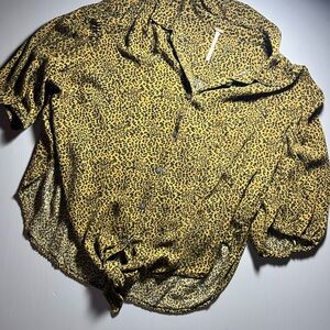 Free People Size S Yellow Leopard Print Button Front Blouse